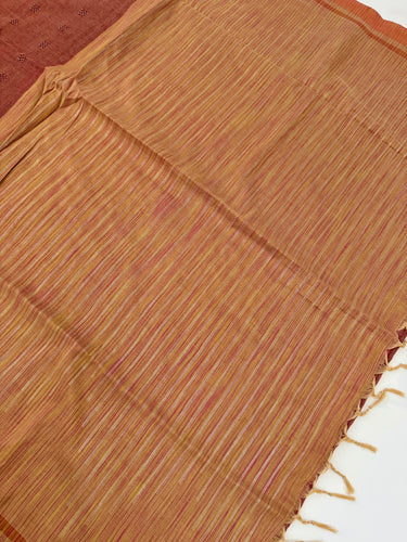 ShopNaya Exclusive | Handwoven | Cotton Saree | No Blouse | Beige & Maroon Mix | Basket Weave |Copper Zari | Ships from California